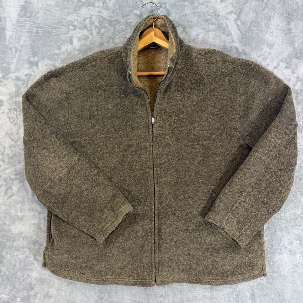 Zegna Sport Full Zip Fleece Jacket Mens Size XL Olive Brown Made in Italy
